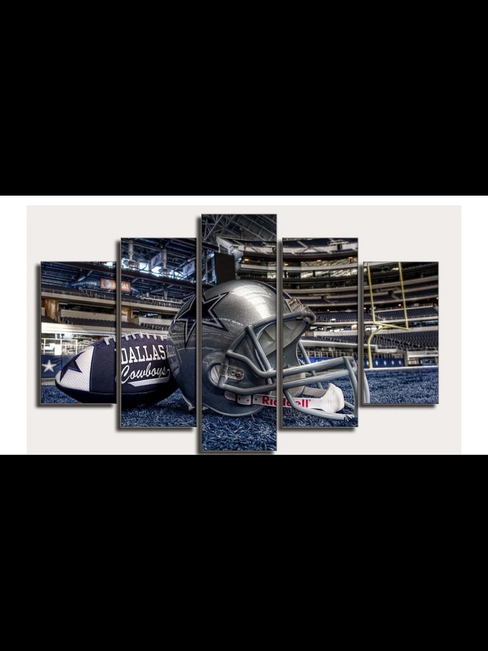 Dallas Cowboys Football Helmet and Ball CANVAS Wall Art - Blue and Silver